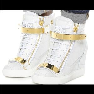 Giuseppe Zanotti Women’s White Croc-Embossed Coby Wedge Sneakers Size 36.5 EU